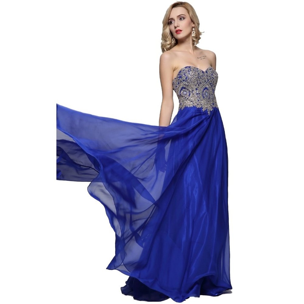 Women's Formal SHEER Embroidery Rhinestones beaded Long Evening Gown prom dress